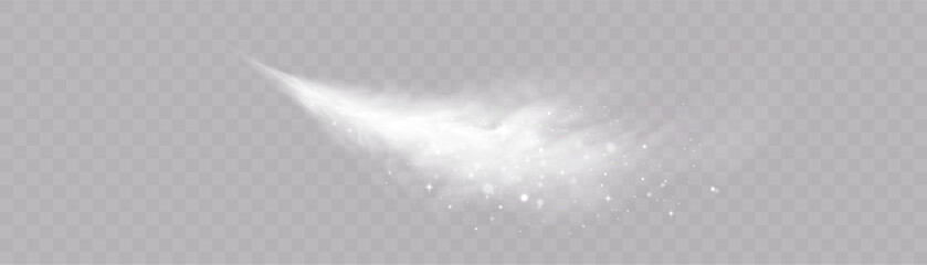 Snow trail from a snowstorm with glowing frost and swirls of cold wind on a transparent background. © MAKSYM