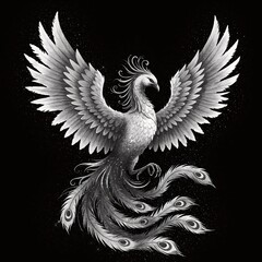 Fototapeta premium Majestic Phoenix with Spread Wings, Monochromatic Fantasy Art.