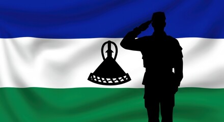 Soldier Saluting in Front of Lesotho National Flag – Patriotic Independence Day Illustration 