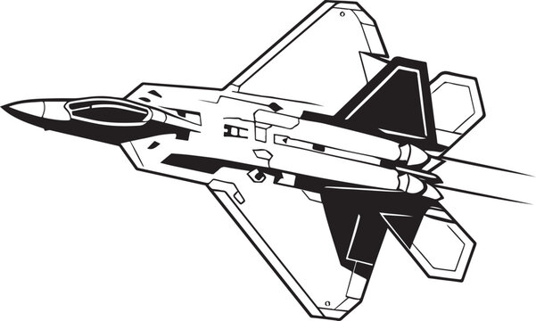 F-22 Raptor Jet Fighter Silhouette on White Background