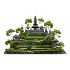  3D front view illustration of Jatiluwih Rice Terrace Indonesia monument isolated [Transparent Background PNG]