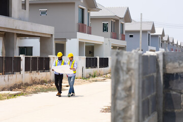 Engineering, construction site. construction worker planning and architecture in construction site