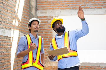 Engineering, construction site. construction worker planning and architecture in construction site