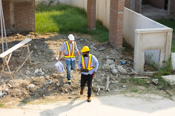 Engineering, construction site. construction worker planning and architecture in construction site