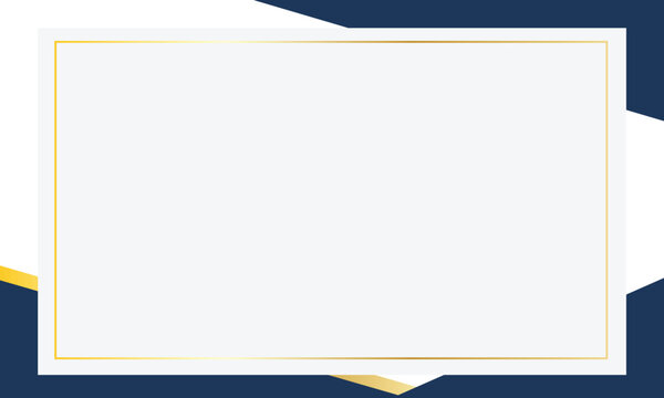 Elegant blank background with a gold border and dark blue accents. Minimalist frame design ideal for invitations, certificates, presentations, business cards, or modern templates with a professional