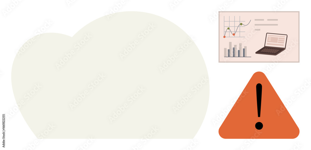 Aufkleber chart and graphs on laptop screen symbolize data analysis. orange caution triangle emphasizes risk. 