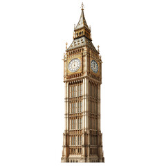 Big Ben, the iconic golden clock tower, against a white background
