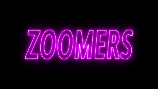 Animated glowing flickering neon inscription zoomers. neon zoomers text animation