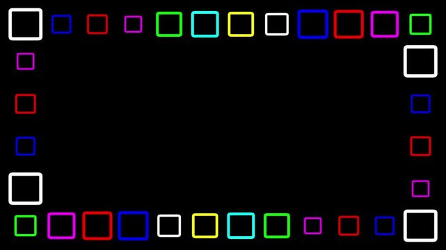 Colorful squares decorative frame on plain black background