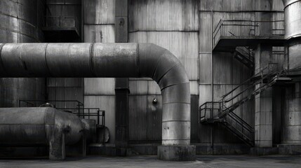 Monochrome Industrial Background with Textured Pipes and Structures