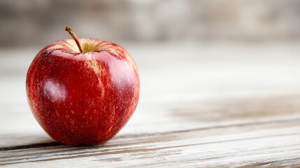 Vibrant red apple on rustic wooden table showcasing fresh organic