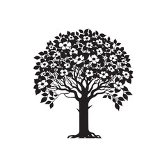 Fototapeta premium Dogwood Tree Silhouette Isolated on White Background.