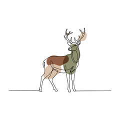 One line art stag with earthy colored abstract shapes deer animal