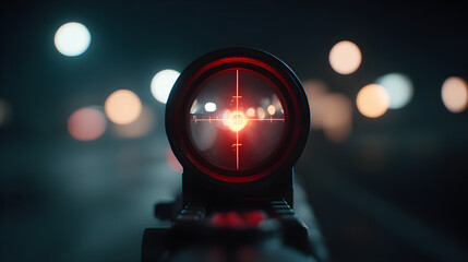 Sniper rifle gun reticle telescopic Sight marksman, looking through sniper scope crosshairs. Sniper scope gun target background. Game play sniper crosshairs aiming sights