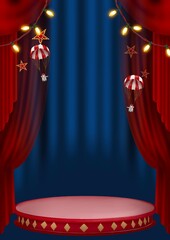 theater stage with red and blue curtains frame labels sign, circus, show, performance, vintage, border, direction Hand Drawn Illustration