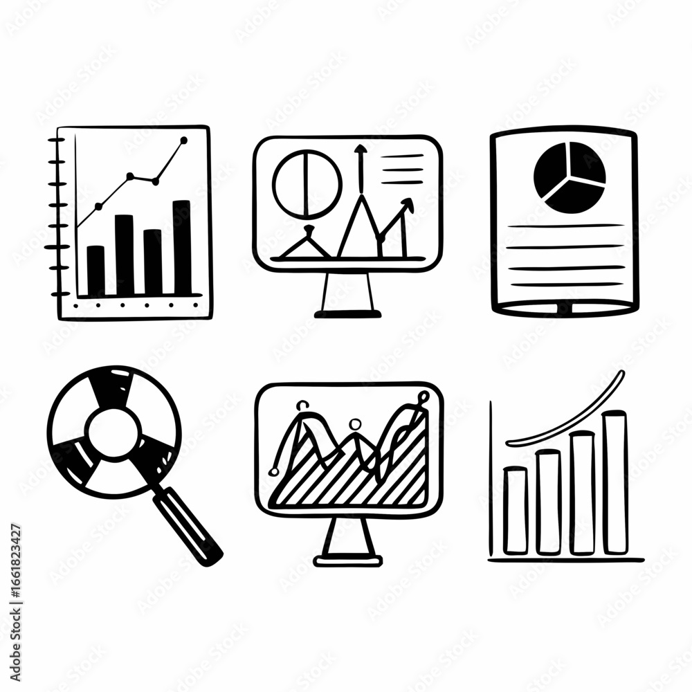 Aufkleber hand drawn business data charts and graphs for presentation and report