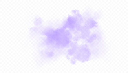 Naklejka premium Purple cloud of soft misty haze with diffused fog and steam effect on transparent background. Light vector smoke texture for design on white background.