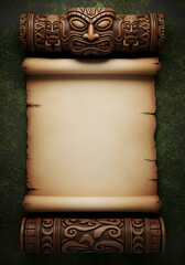 Tiki Scroll Background with Tropical Leaves