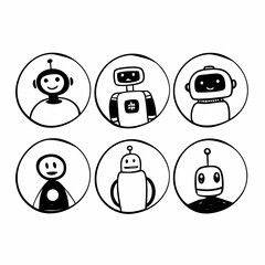 Set of hand drawn robot avatar icons for profile picture