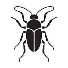 Detailed outline drawing of a beetle with six legs and antennae