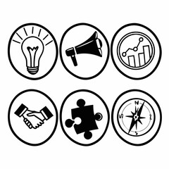 Business and marketing icons in circles