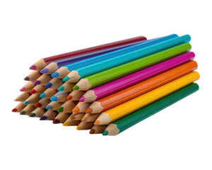 Fototapeta premium Colored pencil art supply drawing tool vibrant wooden stationery education creativity school isolated transparency background. stack of colorful pencils arranged neatly inspiring creativity