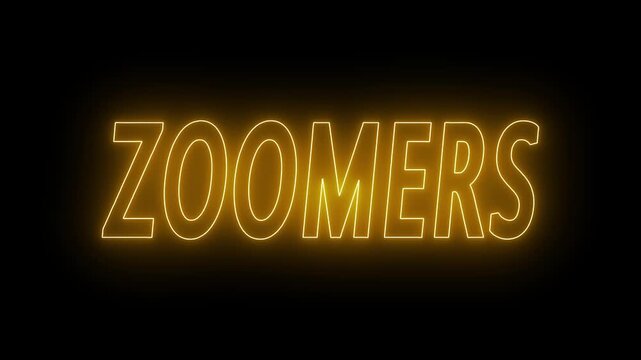 Animated glowing flickering neon inscription zoomers. neon zoomers text animation