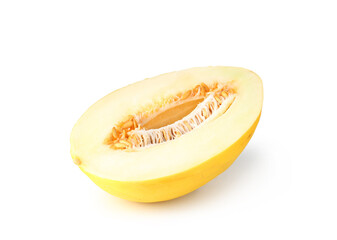 Half of ripe melon isolated on white