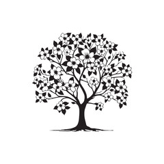 Fototapeta premium Dogwood Tree Silhouette Isolated on White Background.