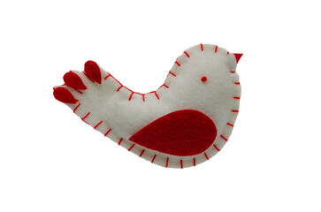 A handmade bird decoration crafted from felt in vibrant red and white colors. Ideal for festive...