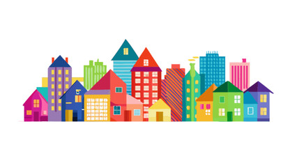 Colorful cartoon city skyline illustration vector design for real estate and urban development projects