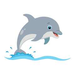 Fototapeta premium Vector art of cartoon dolphin jumping out of the water