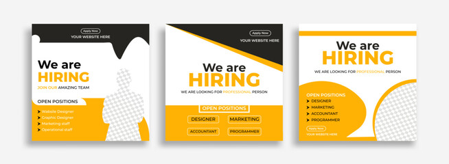 Naklejka premium We are hiring job vacancy social media post banner design template with red color. We are hiring job vacancy square web banner design. Employee vacancy announcement. Illustration isolated