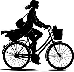 Obraz premium A silhouette of a woman riding a bicycle