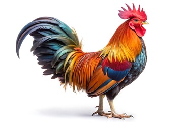 Fototapeta premium Vibrant rooster with colorful plumage on a white background