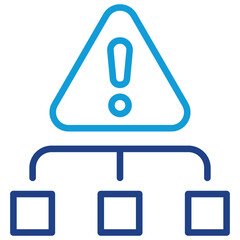 Network Risk Line Dual Tone Icon Design Vector - Alert sign above a network structure, representing system vulnerability or connection issues