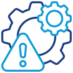 Process Alert Line Dual Tone Icon Design Vector - Gear system with warning triangle, signaling process errors or operational risks