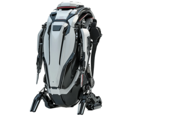 Modern portable jetpack with innovative foldable structure for individual air mobility isolated on transparent background PNG