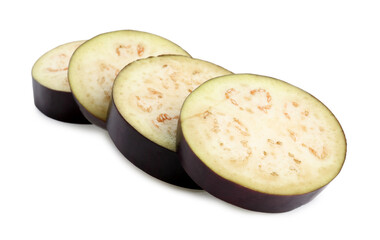 Pieces of fresh eggplant isolated on white