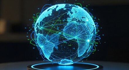Luminous Digital Globe Visualizing Global Data Networks and Connectivity.