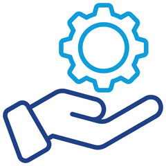 Technical Support Line Dual Tone Icon Design Vector - open hand holding a gear, representing technical support, system service, or process management assistance