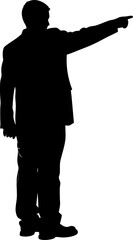 Fototapeta premium Man in a suit pointing to the side in a black silhouette