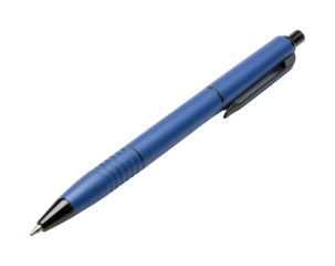 Writing instrument action blue pen on product minimalist environment focused viewpoint creative concept isolated PNG