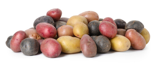 Different types of potatoes isolated on white