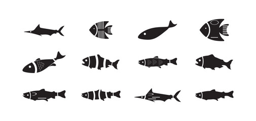Naklejka premium Fish icon set, Food sign collection, Fish or seafood symbol, vector illustration EPS 10.
