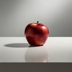 Red Apple on White Table &ndash; Minimalist Studio Photograph