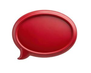 Red speech bubble icon, straight side view, isolated on transparency background, glossy plastic material, modern design, communication concept, vibrant and playful mood