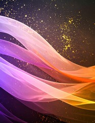 Abstract flowing fabrics in vibrant colors with golden glitter