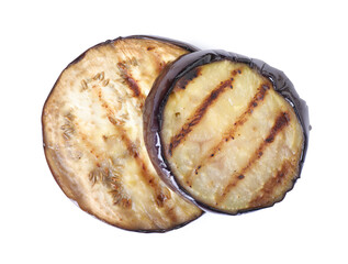 Grilled slices of eggplant isolated on white, top view