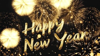 Golden happy new year fireworks celebration loop - Powered by Adobe
